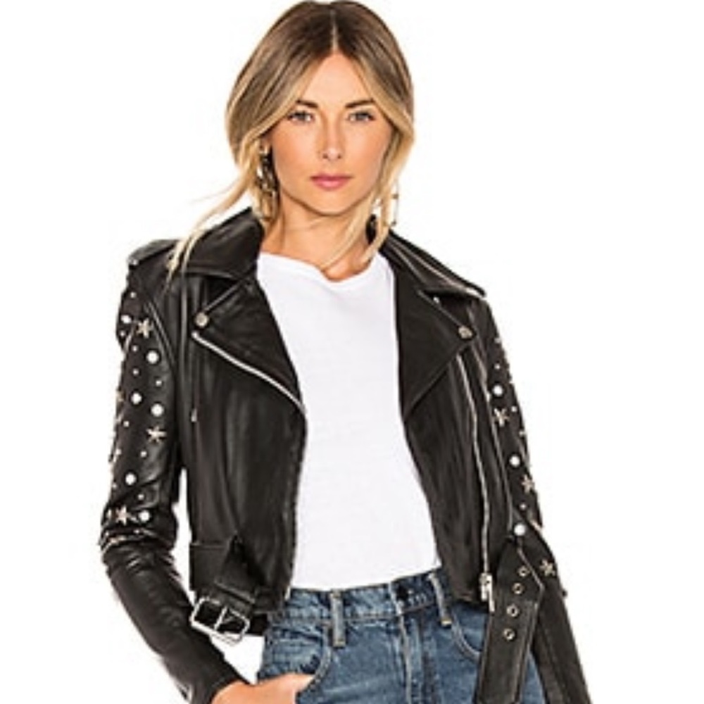 Understated Leather Star Studded Mercy Cropped Jacket